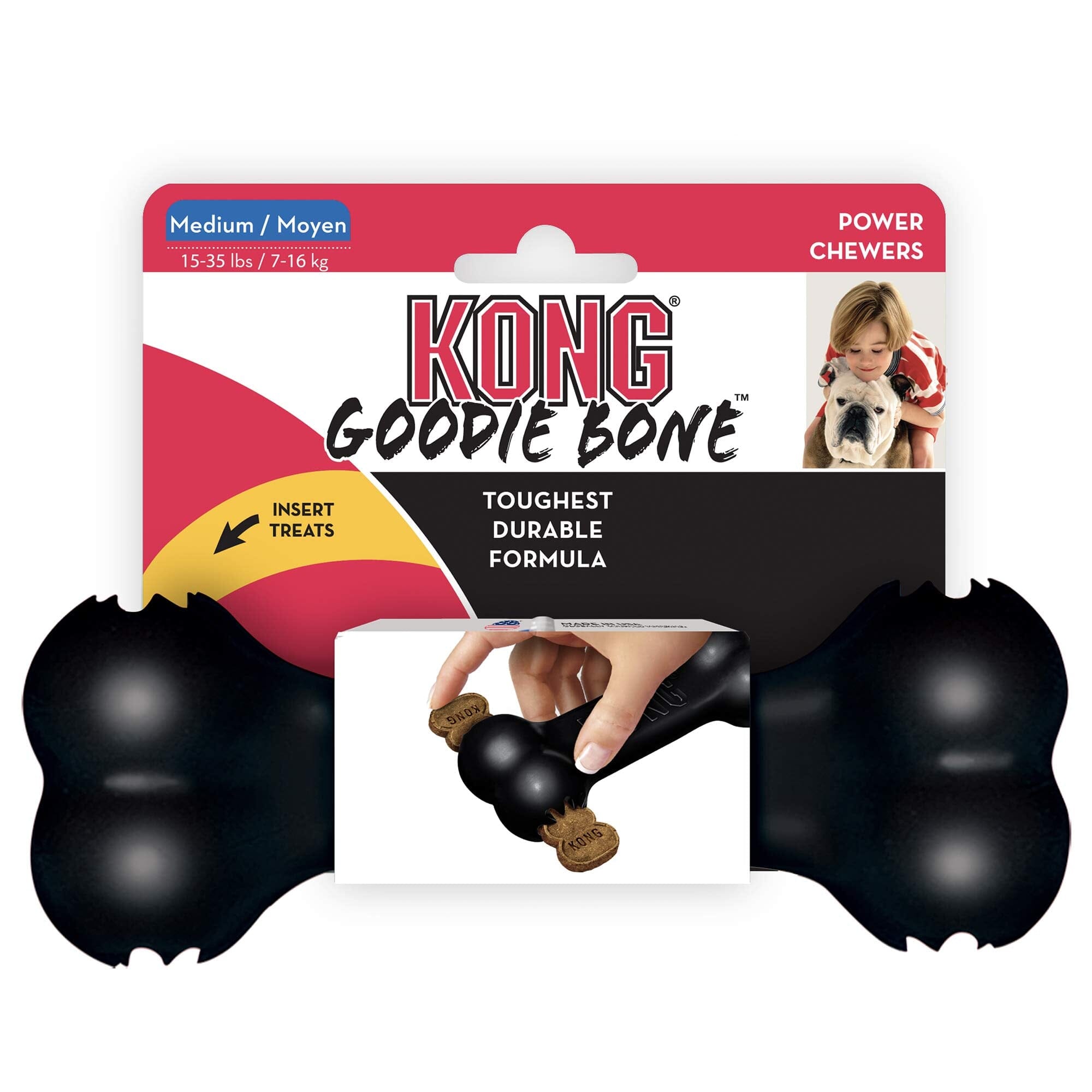 Kong Goodie Bone Extreme Toughest Natural Rubber Dog Toy - Black  