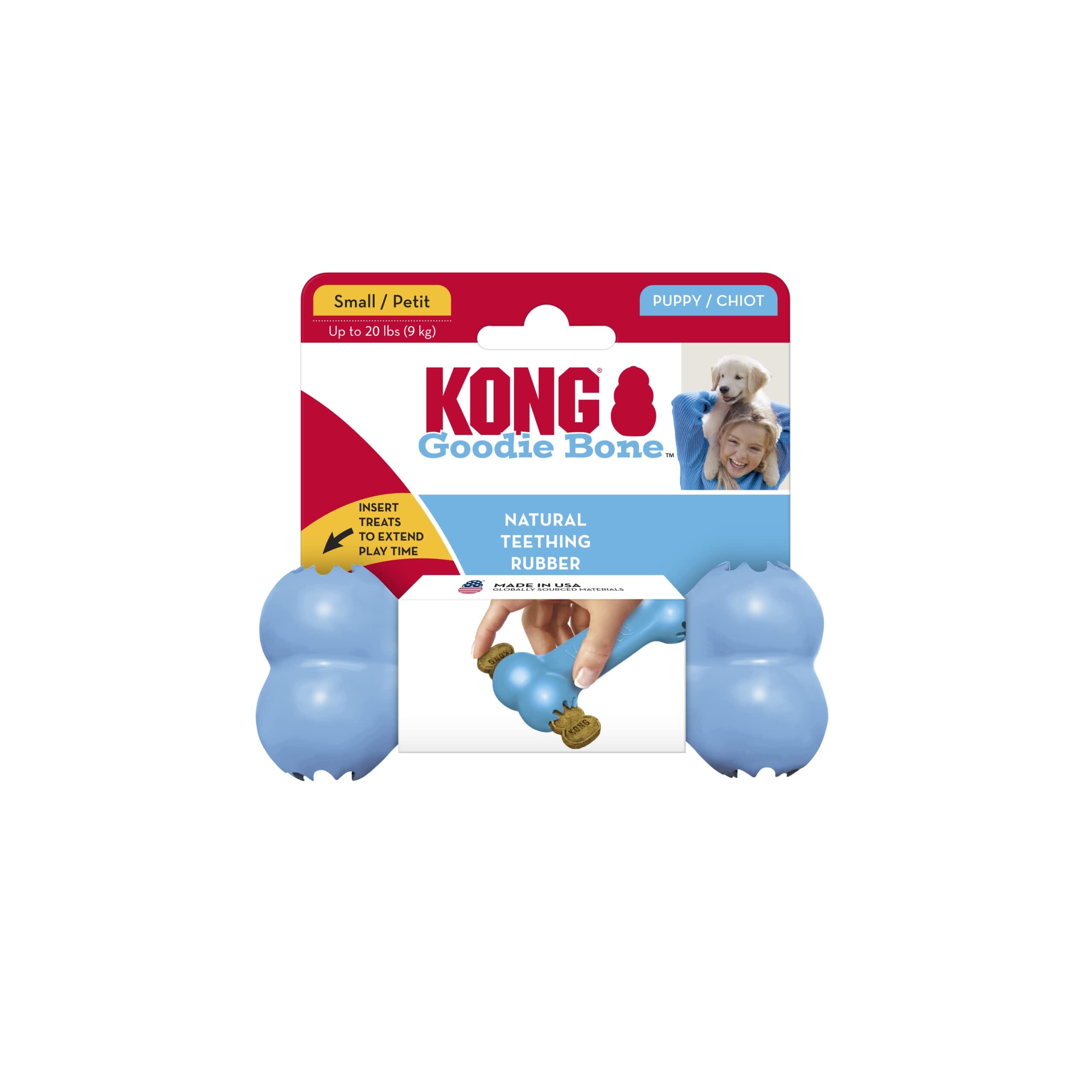 Kong Puppy Goodie Bone Teething Treat Dispensing Natural Rubber Dog Toy - Blue - Small  