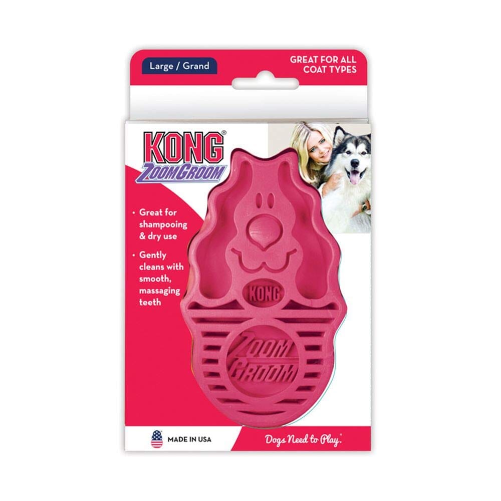 Kong Zoom Groom Grooming and Massaging Dog Brush - Raspberry  