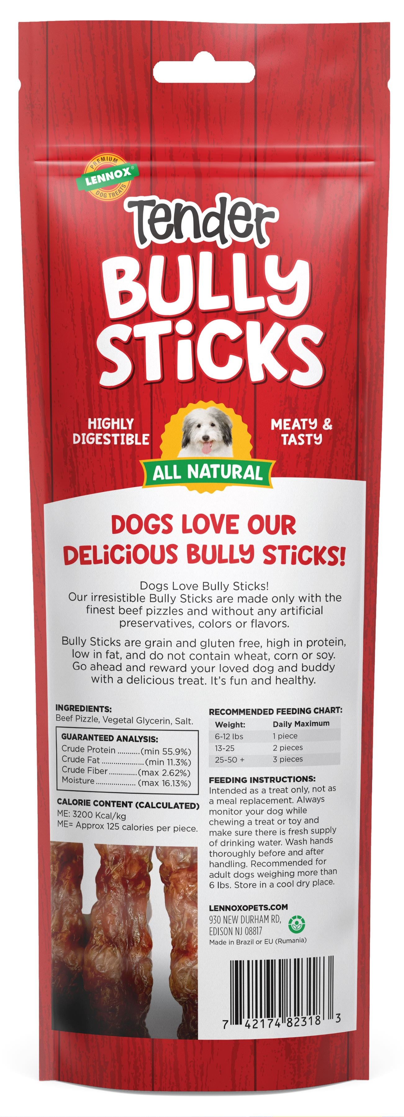 Lennox Tender Bully Sticks Dog Treat - 8 in - 4.16 Oz  