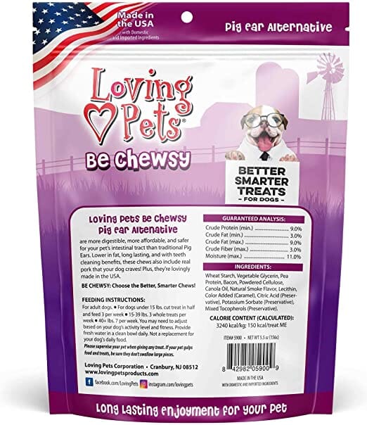 Loving Pets Be Chewsy Alternative Pig Ear Natural Dog Chews - 4 Pack  