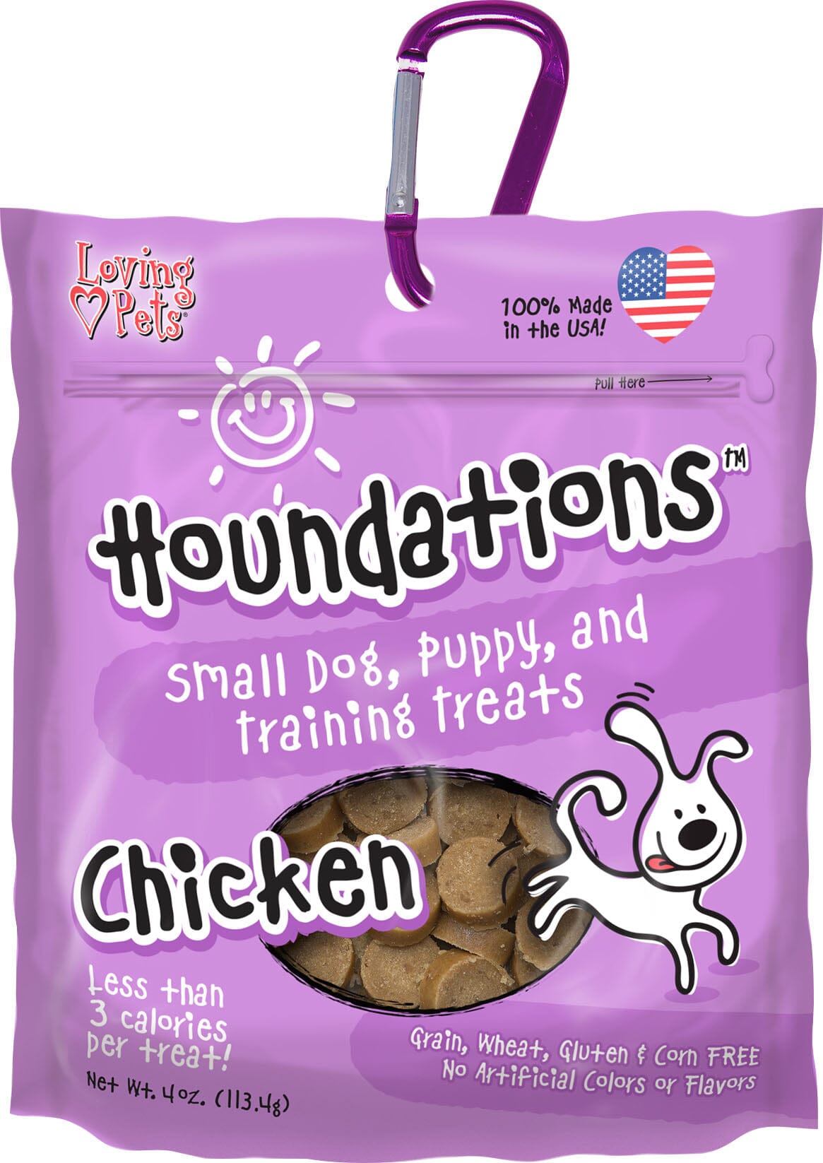 Loving Pets Houndations USA Training Treats with Carabiner Soft and Chewy Dog Treats - Chicken - 4 Oz  