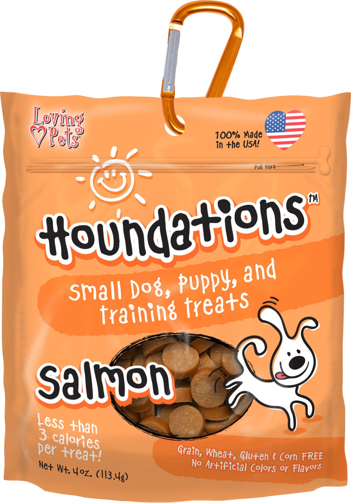 Loving Pets Houndations USA Training Treats with Carabiner Soft and Chewy Dog Treats - Salmon - 4 Oz  