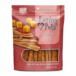 Loving Pets Soft Jerky Sticks Soft and Chewy Dog Treats - Bacon and Cheese - 6 Oz