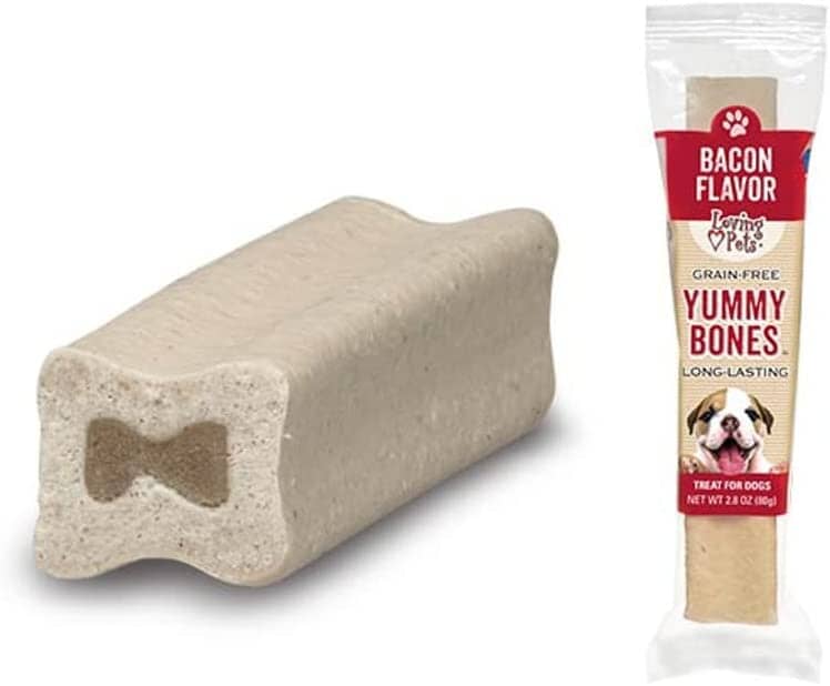 Loving Pets Yummy Bone Flavor Filled Bone Singles Natural Dog Chews - Bacon - 2.8 Oz - 15 Pack  