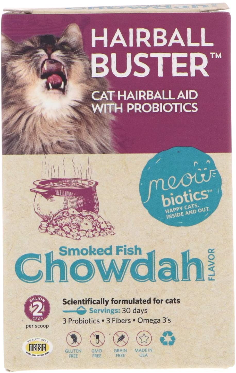 Meowbiotics Human-Grade Hairball Buster Hairball Prevention Cat Supplement  