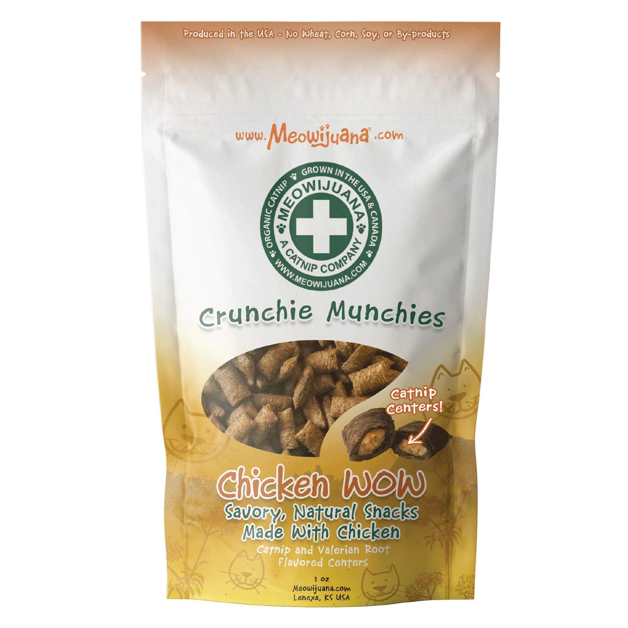 Meowijuana Catnip Crunchie Munchie Cats-Go-Wow Chicken Cat Treats - 3 Oz  