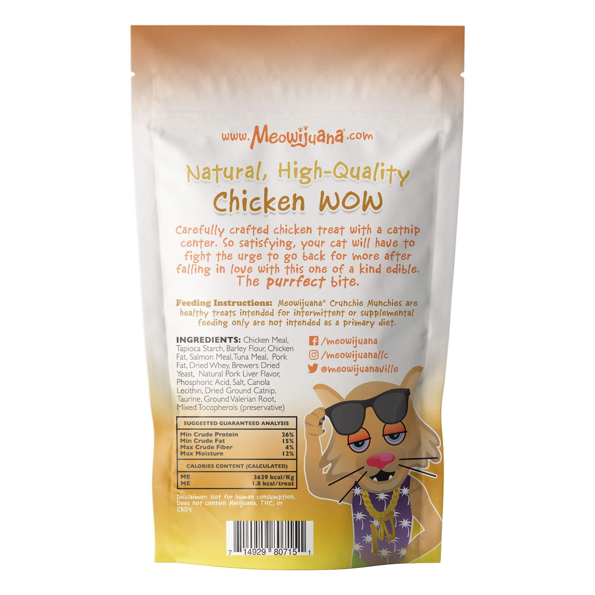 Meowijuana Catnip Crunchie Munchie Cats-Go-Wow Chicken Cat Treats - 3 Oz  