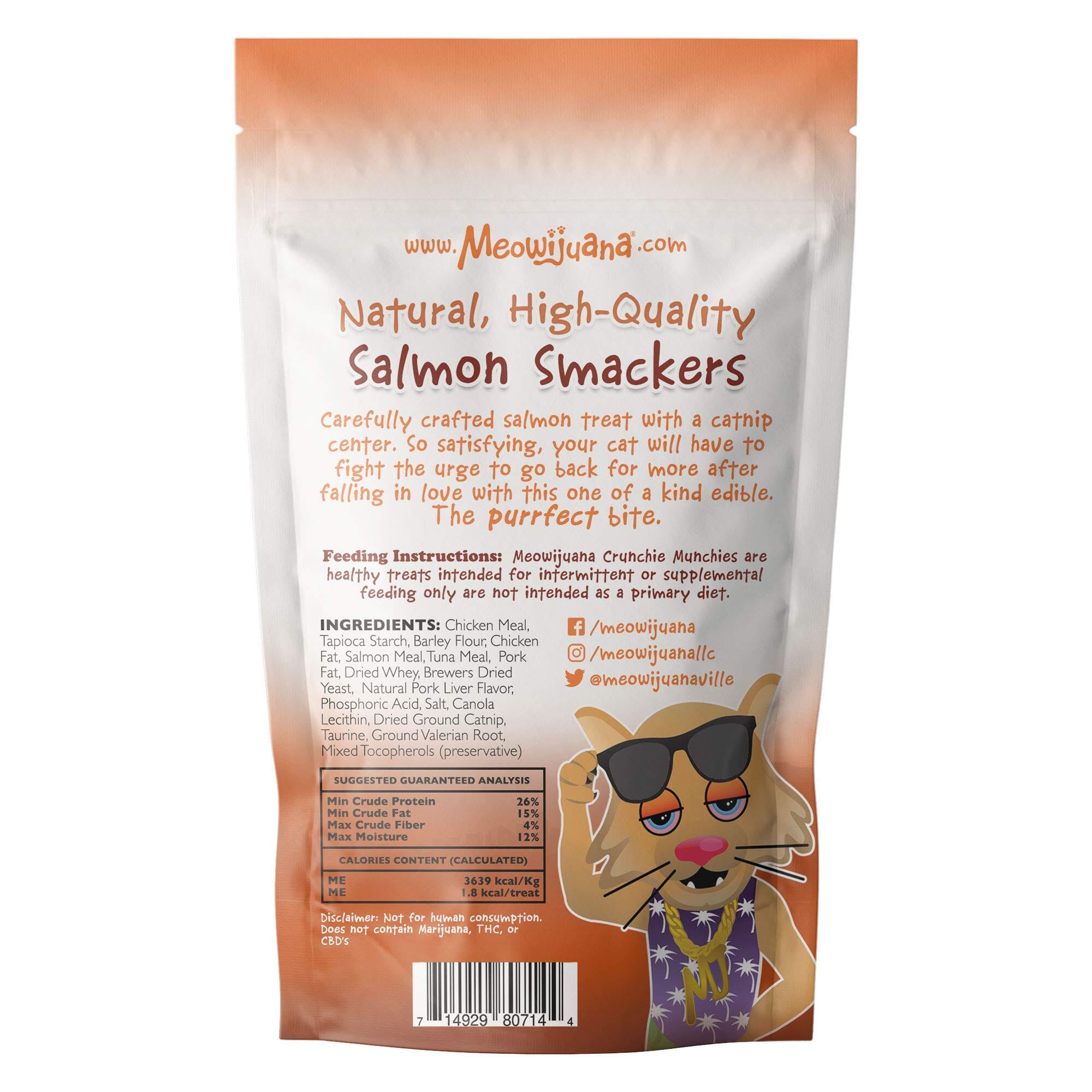 Meowijuana Catnip Crunchie Munchie Cats-Go-Wow Salmon Cat Treats - 3 Oz  