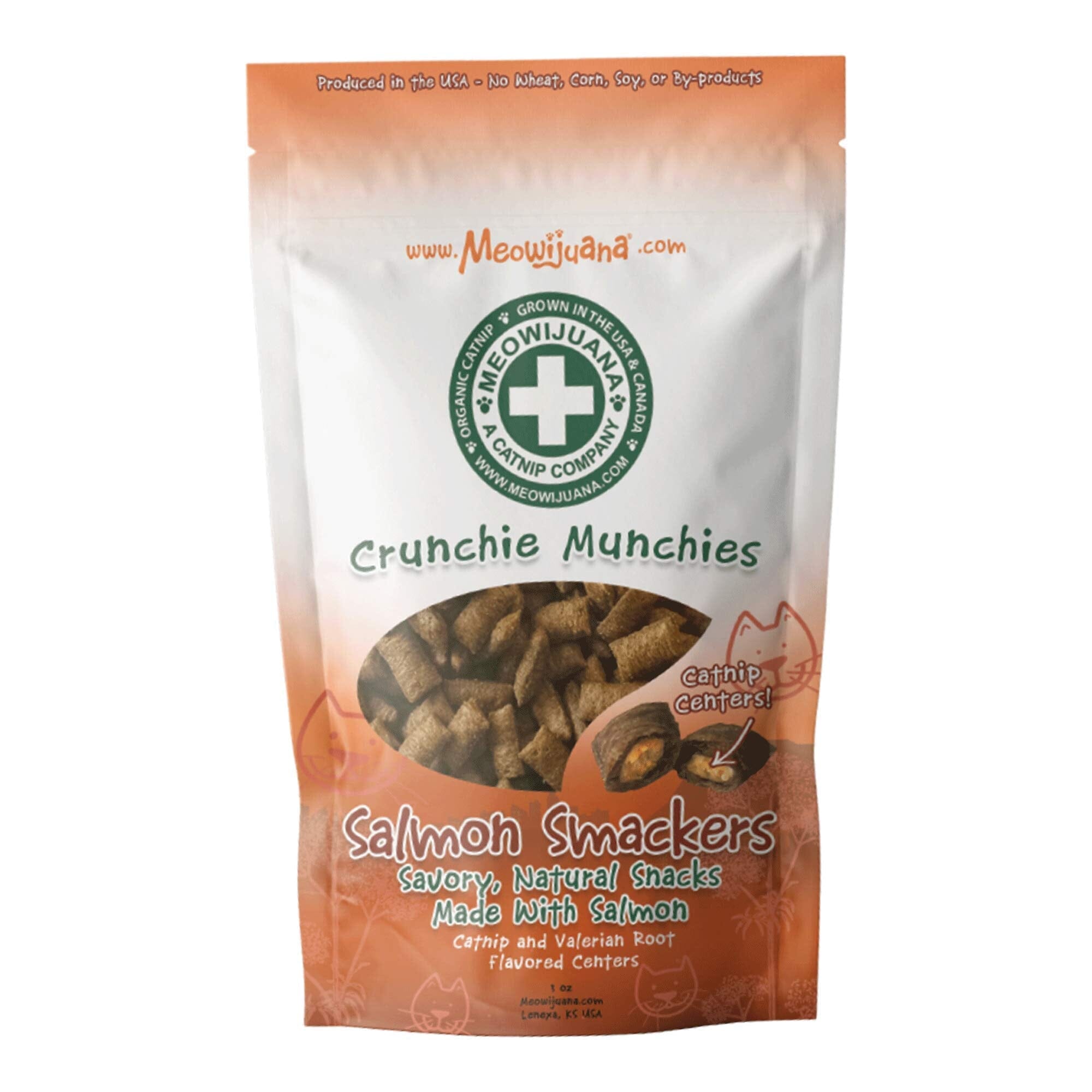 Meowijuana Catnip Crunchie Munchie Cats-Go-Wow Salmon Cat Treats - 3 Oz  