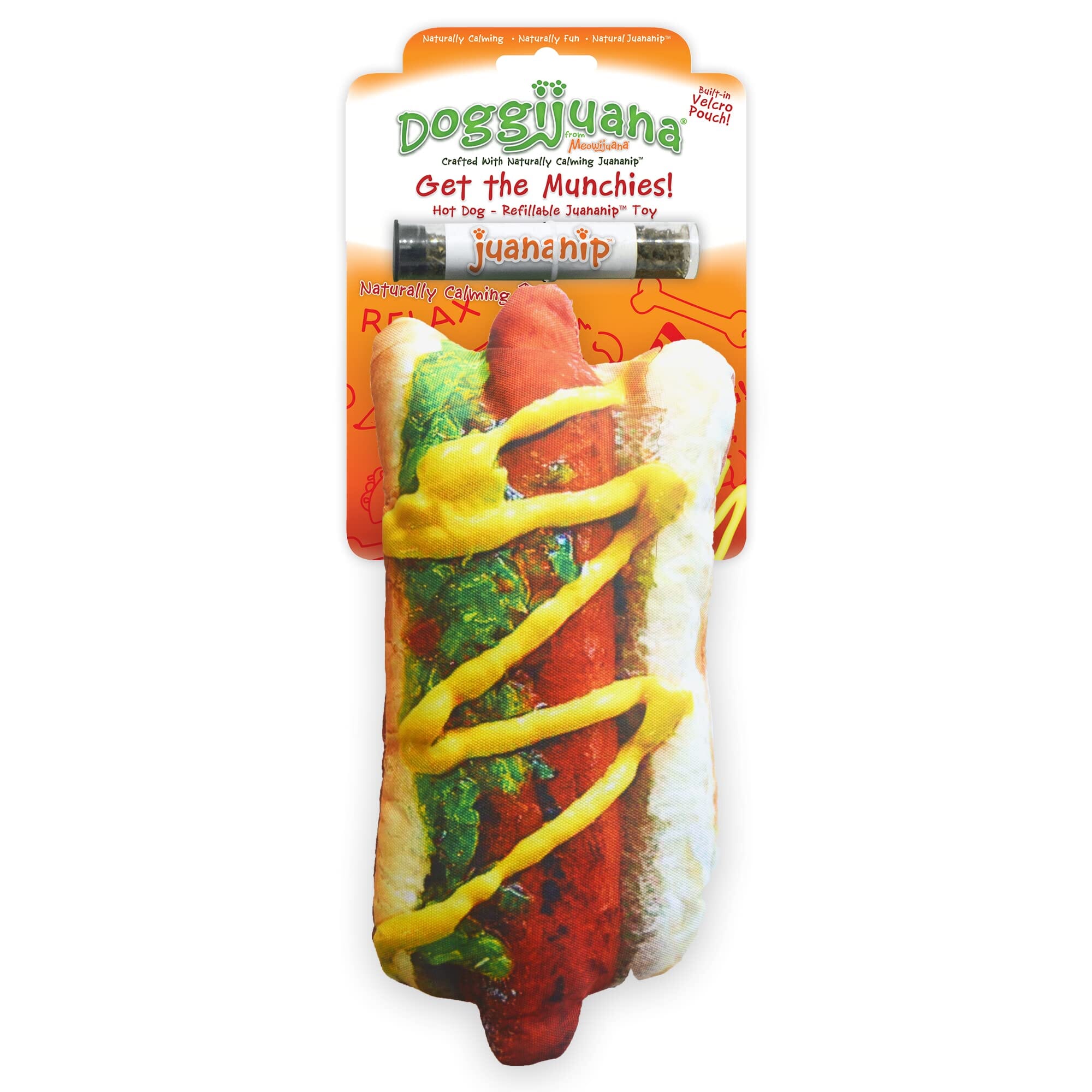 Meowijuana Doggijuana Get Munchies Hot Dog Refillable Juananip Dog Toy  