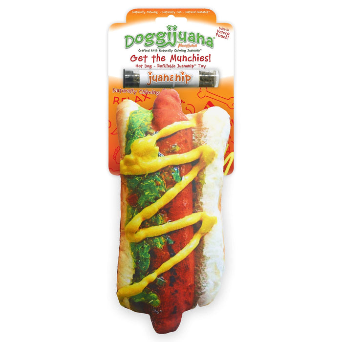 Meowijuana Doggijuana Get Munchies Hot Dog Refillable Juananip Dog Toy