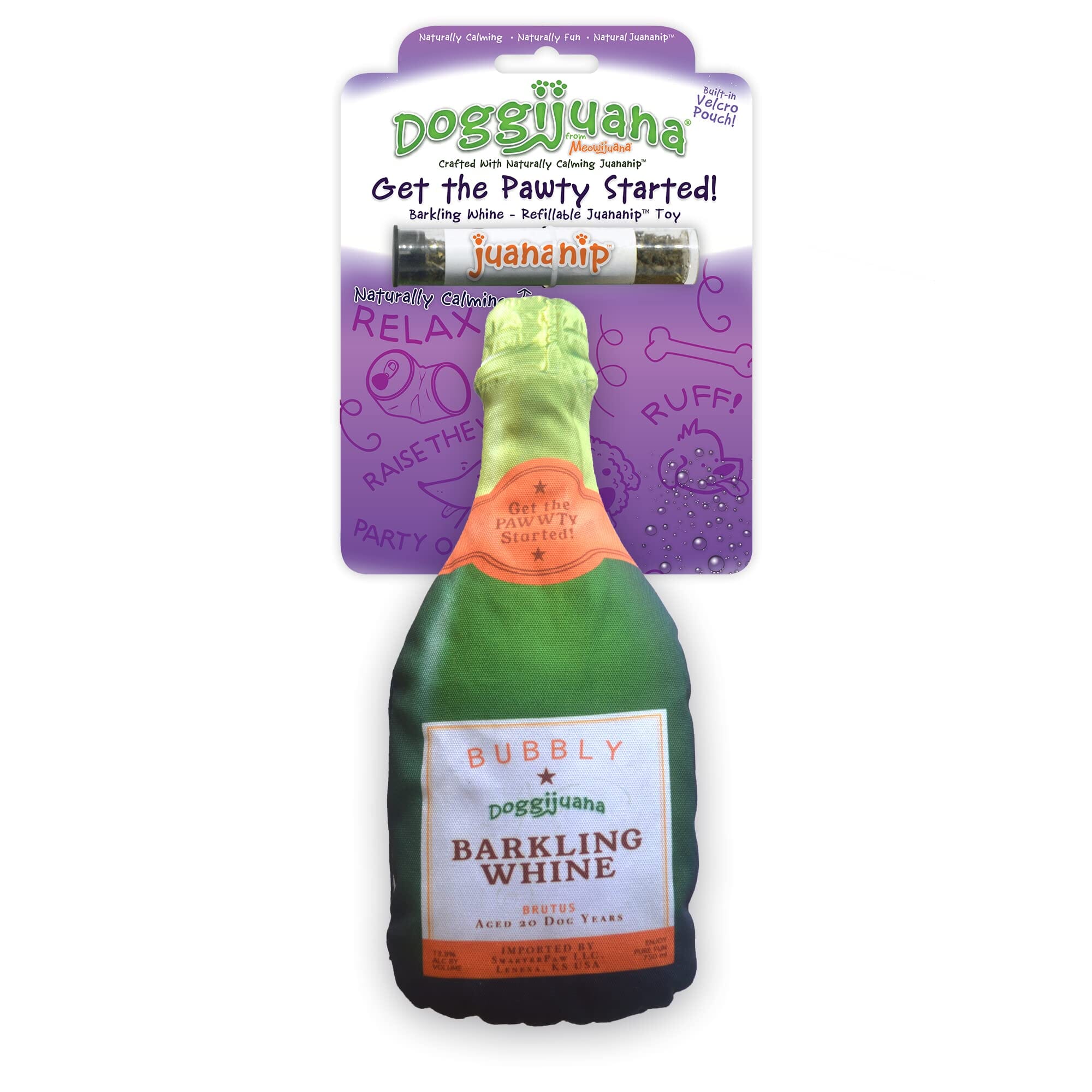 Meowijuana Doggijuana Get the Pawty Started Champagne Bottle Juananip Dog Toy  