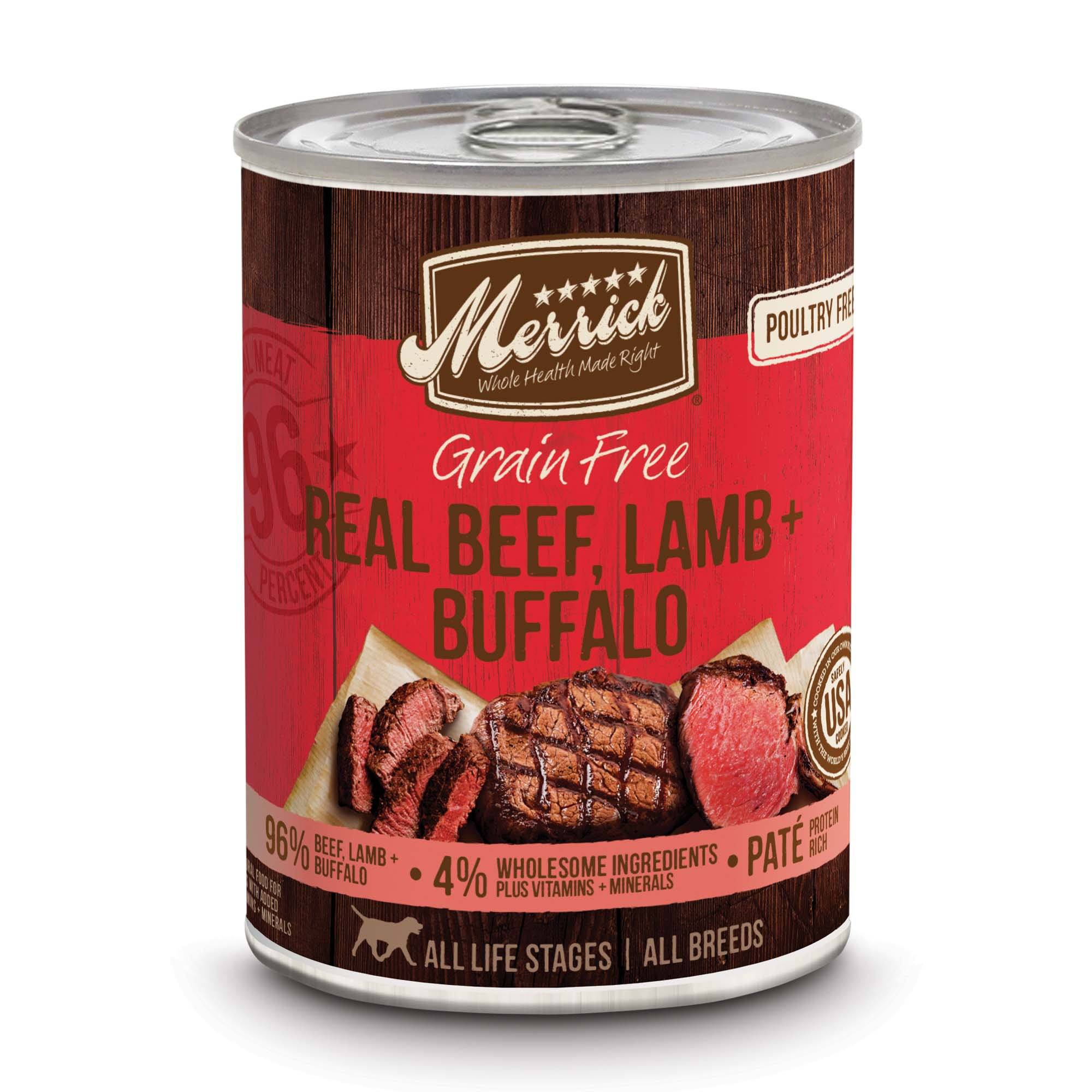 Merrick 96% Grain-Free Chunky Beef Lamb & Buffalo Canned Wet Dog Food - 12.7oz Cans - Case of 12  