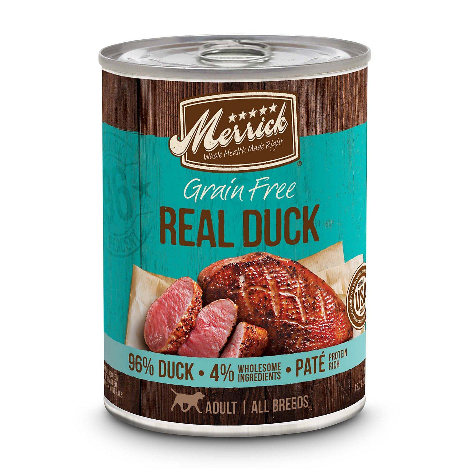 Merrick 96% Grain-Free Chunky Duck Canned Wet Dog Food - 12.7.2oz Cans - Case of 12  