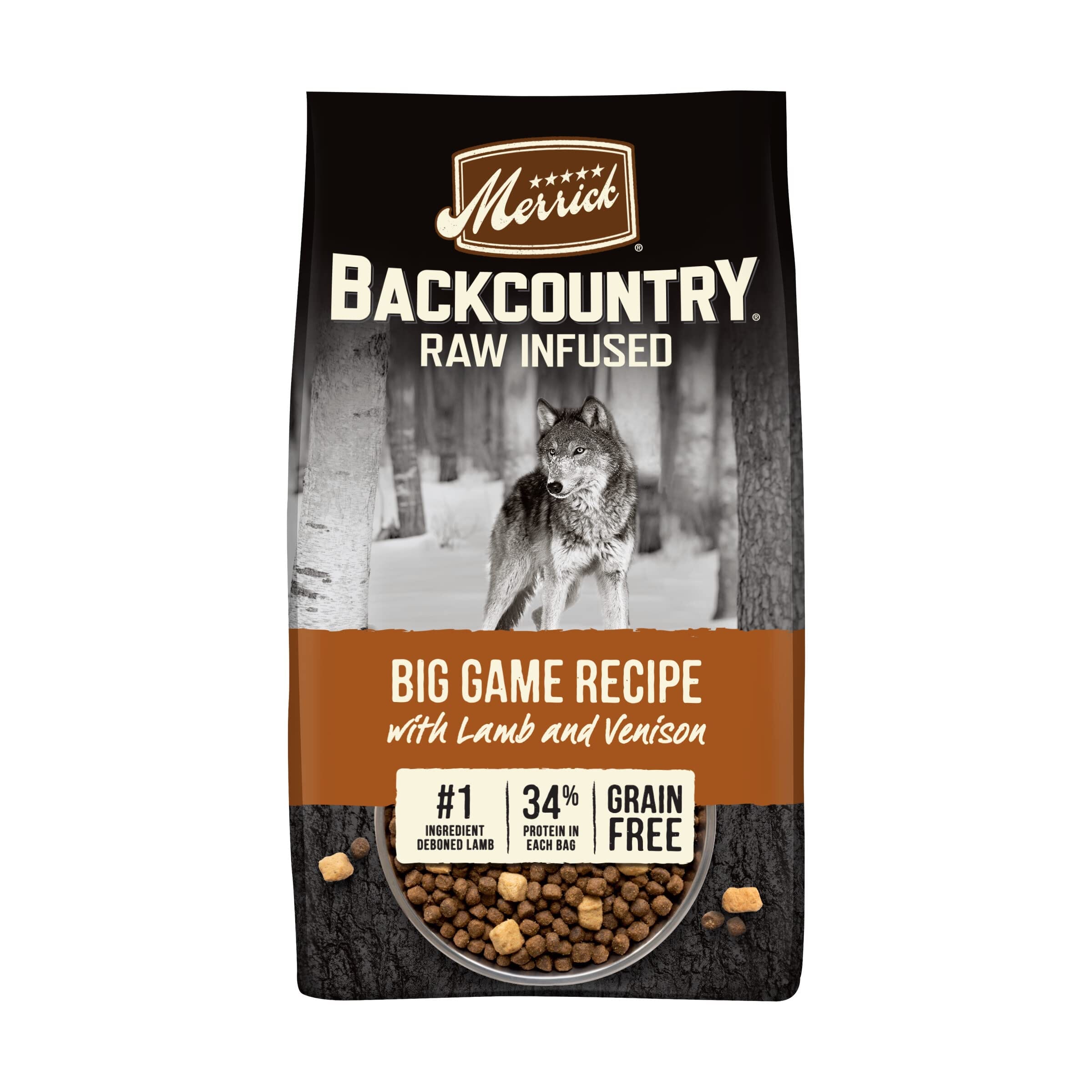 Merrick Backcountry Big Game Grain-Free Raw-Infused Lamb and Venison Freeze-Dried Dog Food - 20 Lbs  