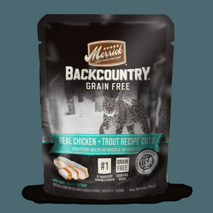 Merrick 'Backcountry' Grain-Free Chicken + Trout Recipe Real Cuts Wet Cat Food - 3 oz P...