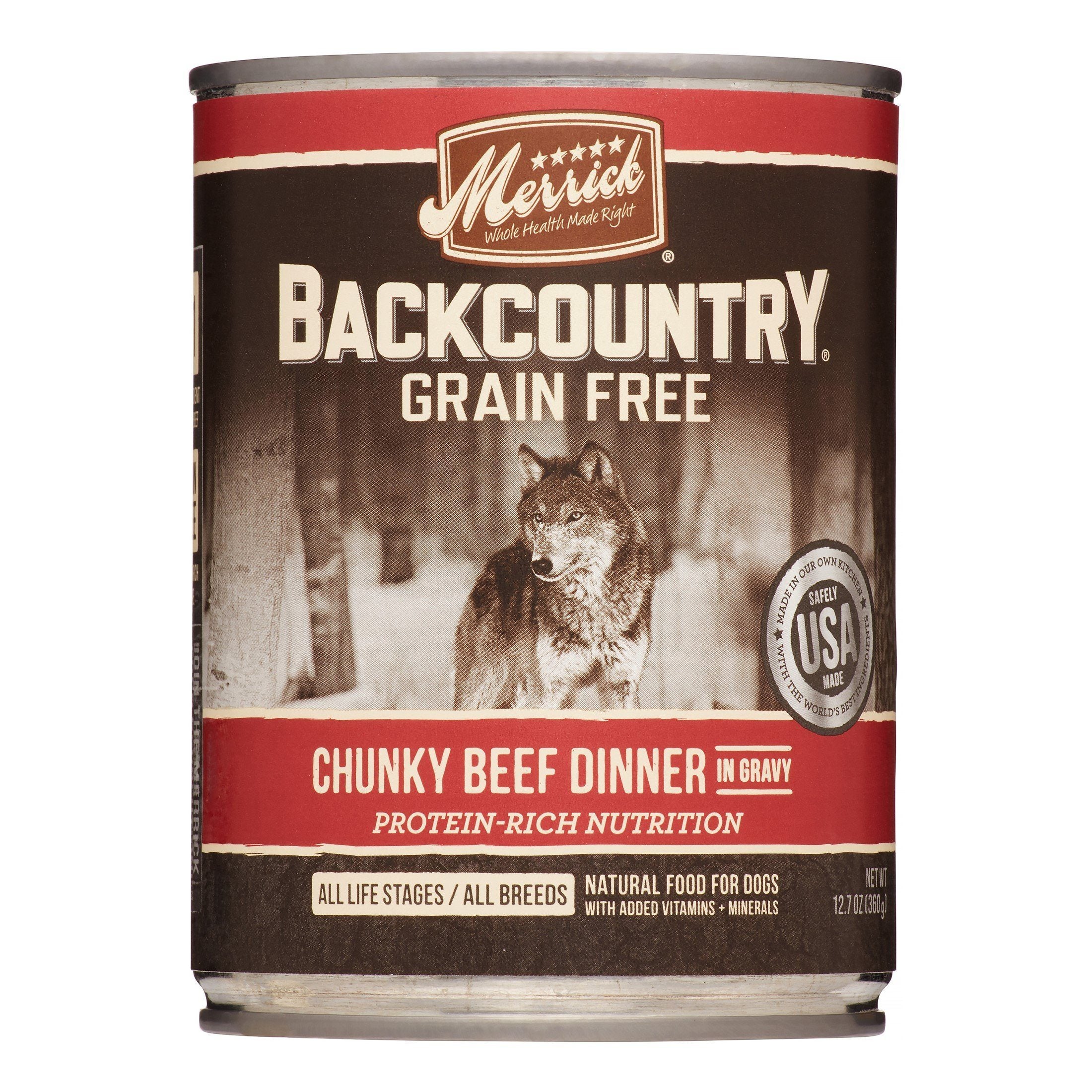 Merrick 'Backcountry' Grain-Free Chunky Beef Canned Wet Dog Food- 12.7 oz Cans - Case of 12  