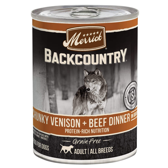 Merrick 'Backcountry' Grain-Free Chunky Venison & Beef Canned Wet Dog Food- 12.7 oz Can...