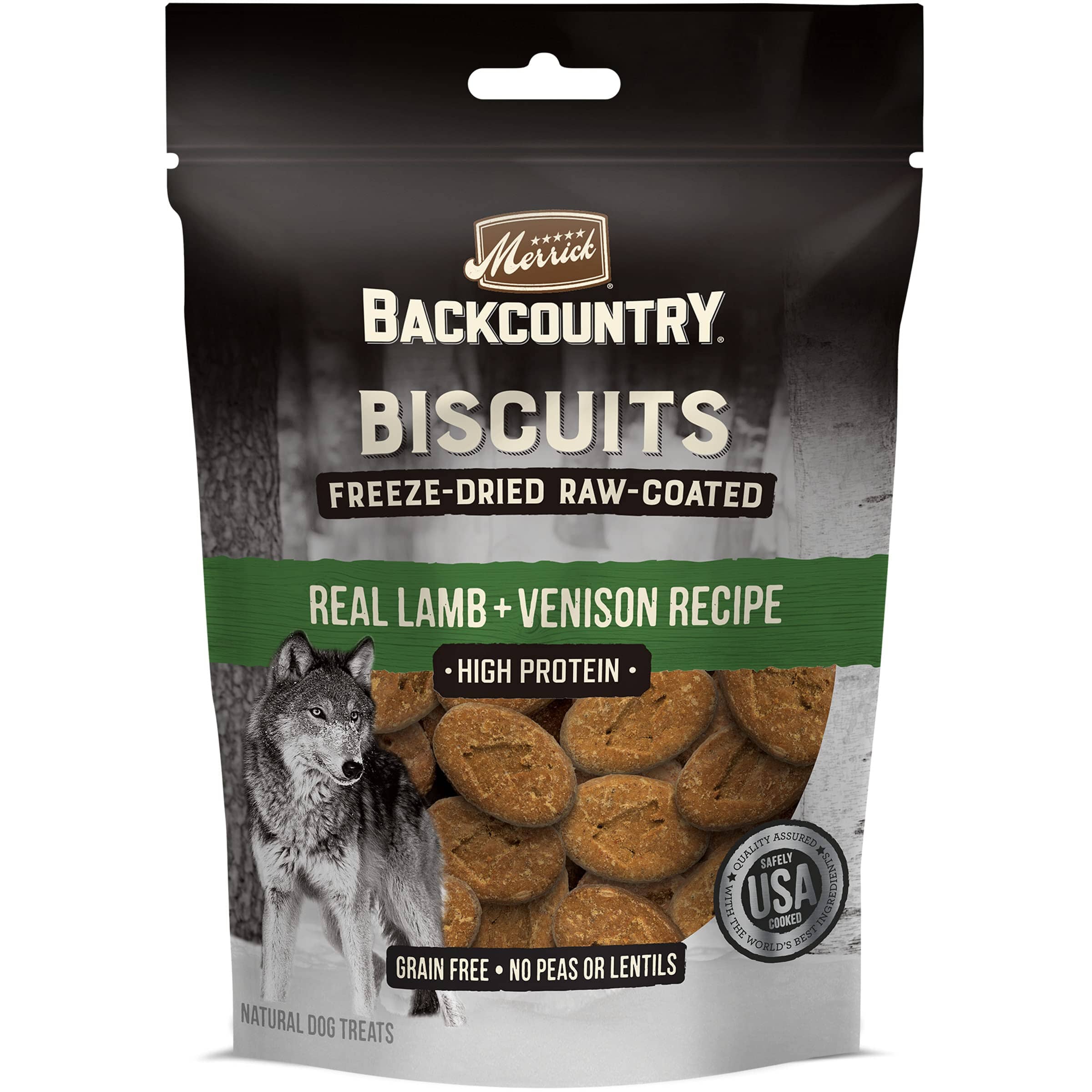 Merrick Backcountry Grain-Free Raw-Coated Lamb and Venison Dog Biscuits Treats - 10 Oz  