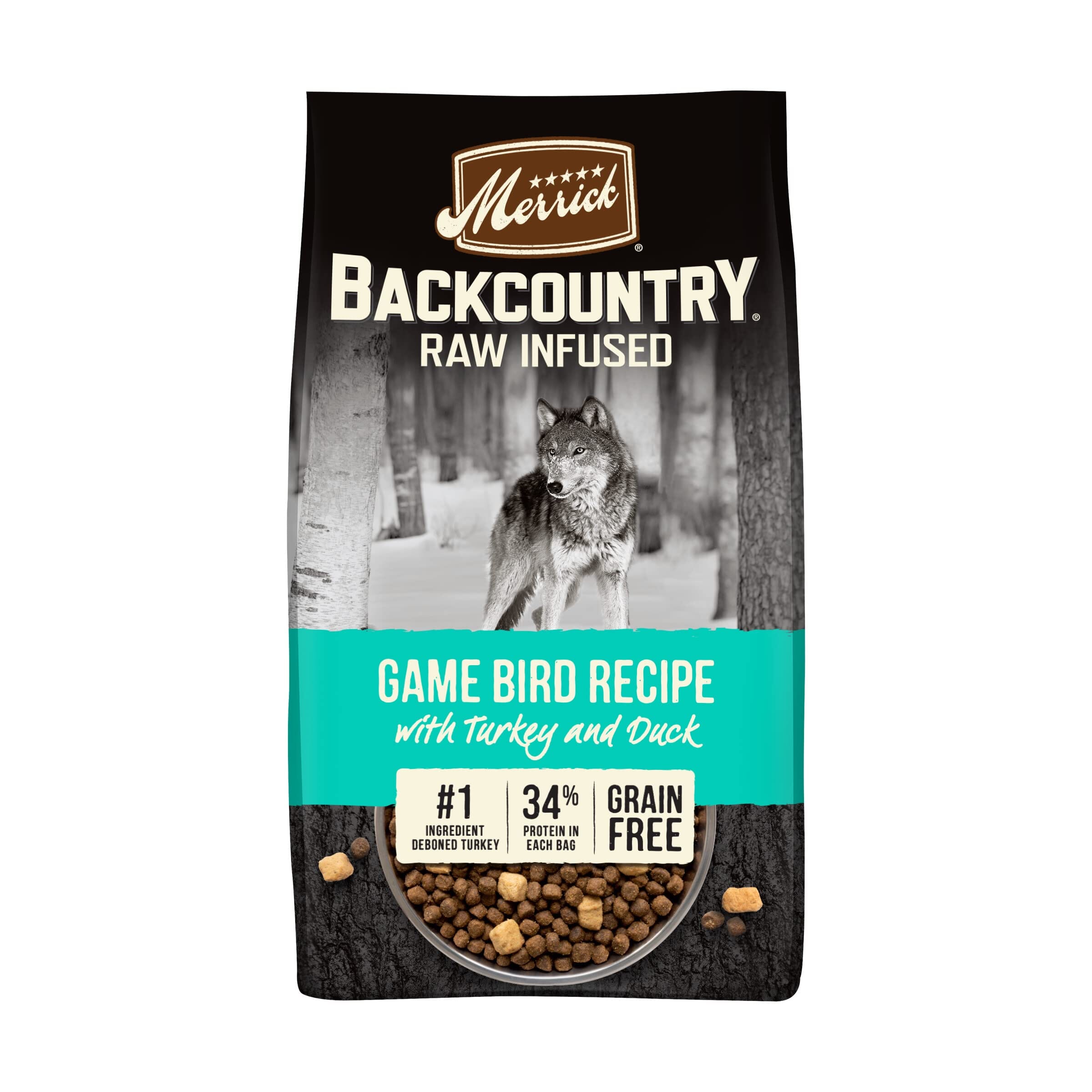 Merrick Backcountry Grain-Free Raw-Infused Game Bird Turkey and Duck Freeze-Dried Dog Food - 20 Lbs  