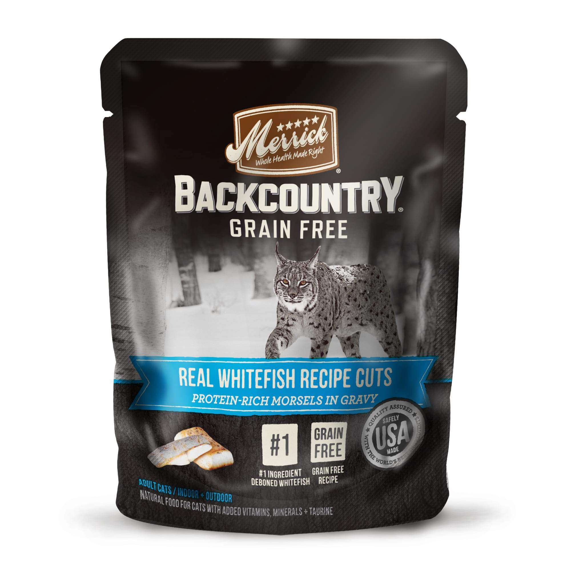 Merrick 'Backcountry' Grain-Free Whitefish Real Cuts Recipe Wet Cat Food - 3 oz Pouches - Case of 24  