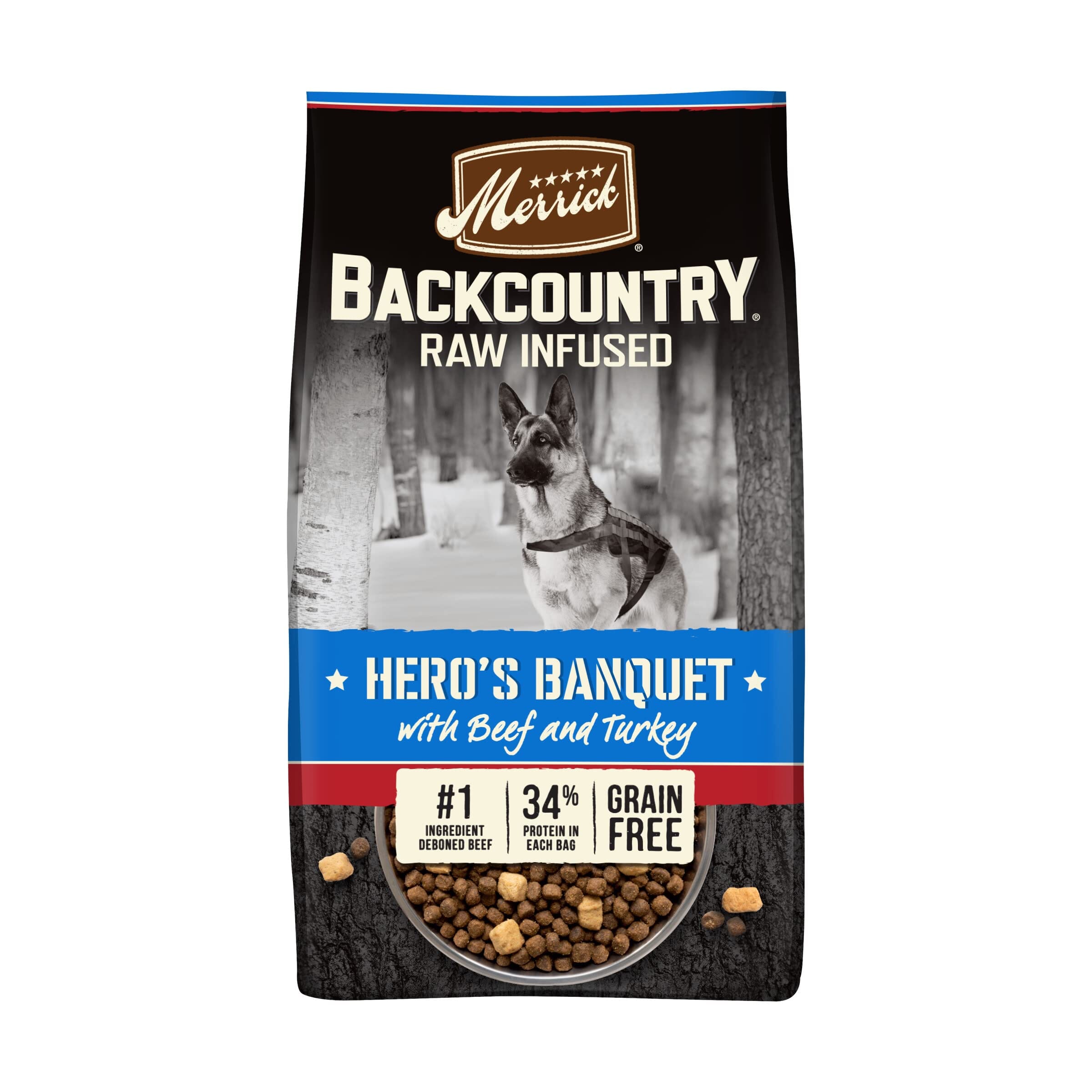 Merrick Backcountry Hero's Banquet Grain-Free Raw-Infused Beef and Turkey Dry Dog Food - 4 Lbs  