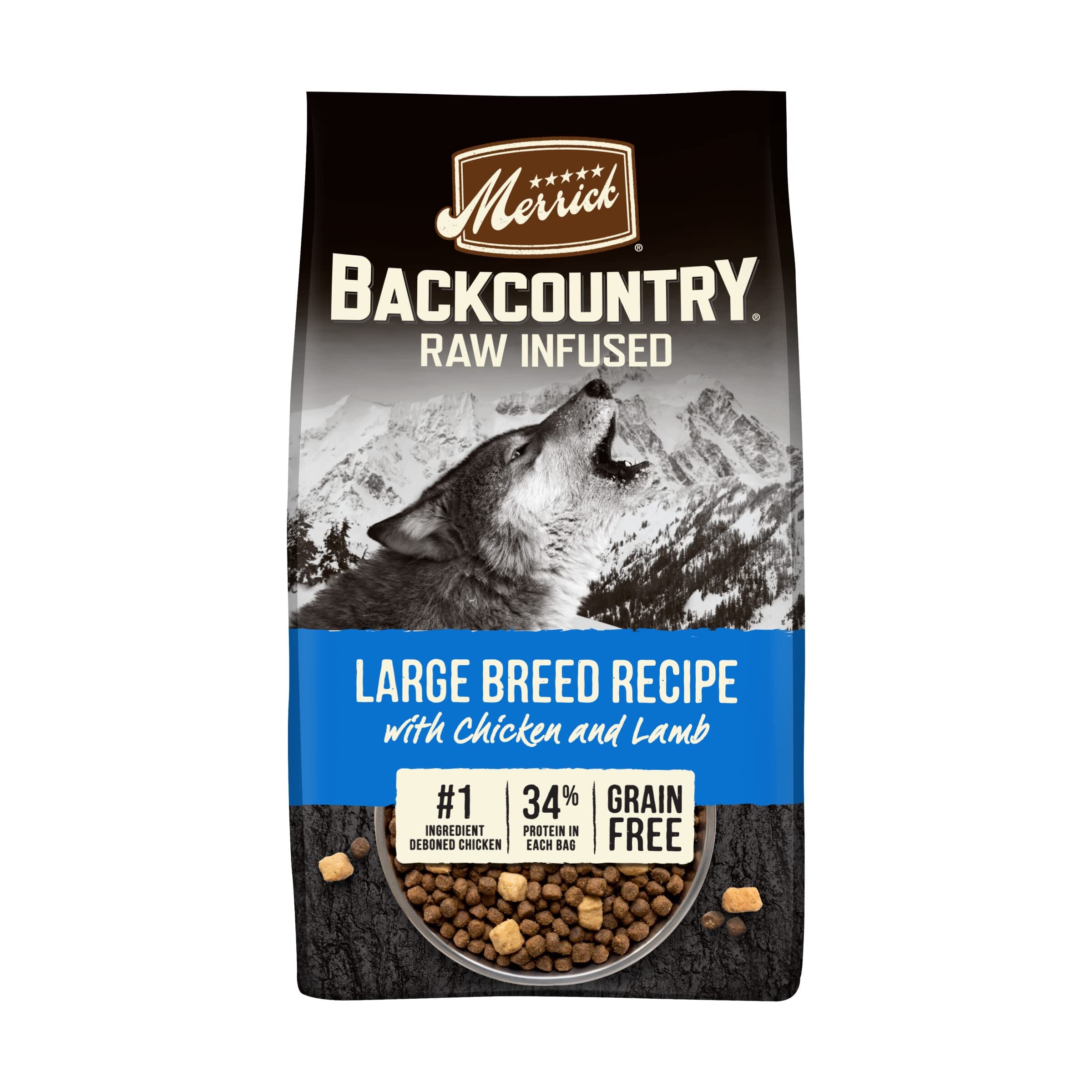 Merrick Backcountry Large-Breed Grain-Free Raw-Infused Chicken and Lamb Freeze-Dried Dog Food - 20 Lbs  