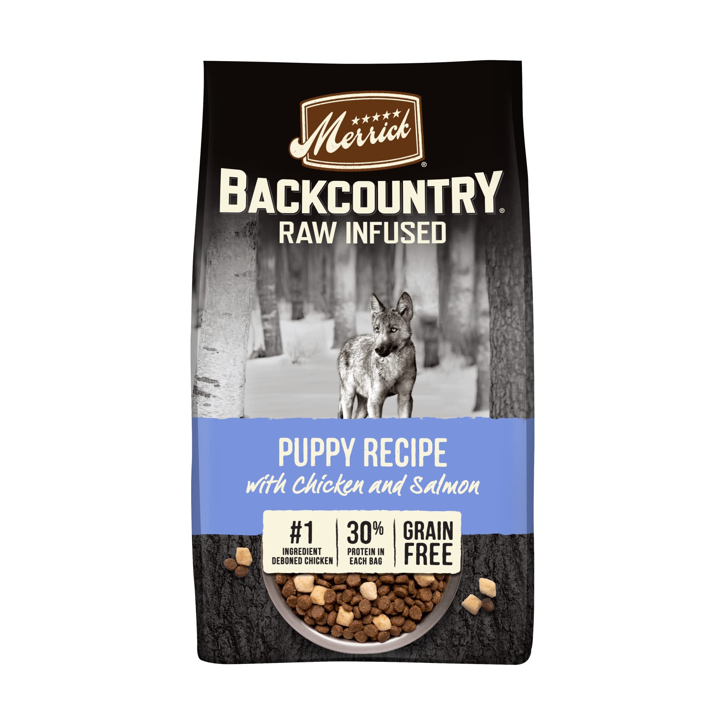 Merrick Backcountry Puppy Grain-Free Raw-Infused Chicken and Salmon Freeze-Dried Dog Food - 10 Lbs  