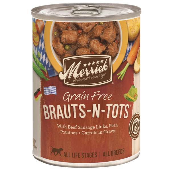 Merrick Classic 'Brauts-n-Tots' Canned Wet Dog Food 12.7 oz Cans - Case of 12  