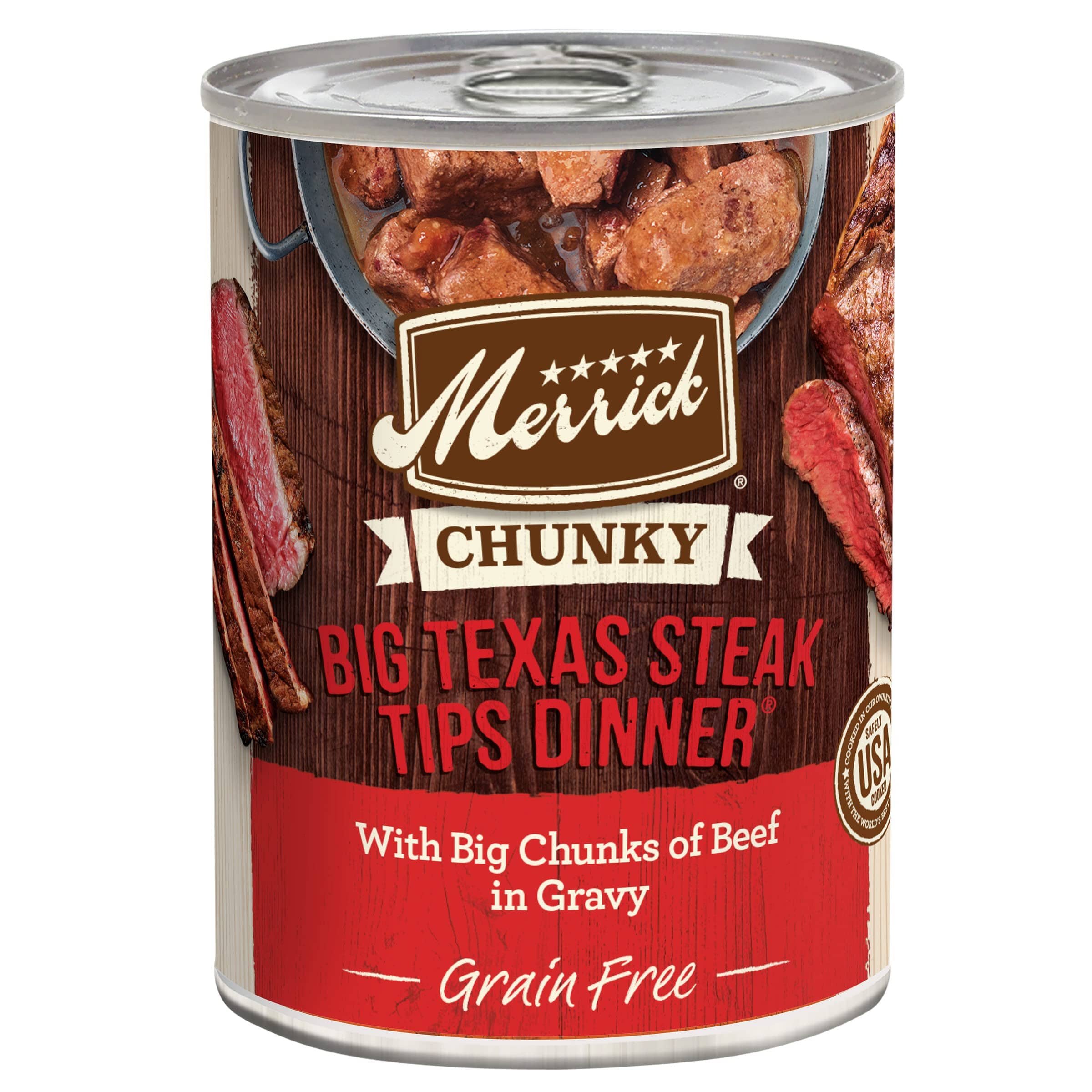 Merrick Classic Chunky Big Texas Steak Tips in Gravy Canned Dog Food - 12.7 Oz - Case of 12  