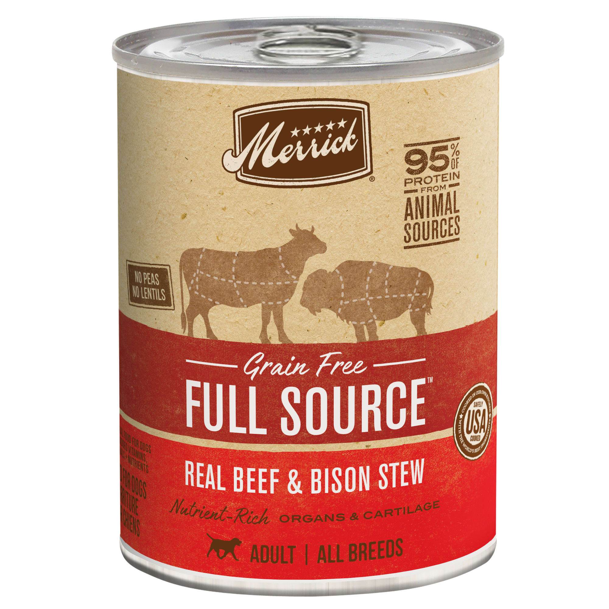 Merrick Full Source Grain-Free Beef and Bison Recipe Wet Canned Dog Food - 12/12.7 oz Cans - Case of 12  