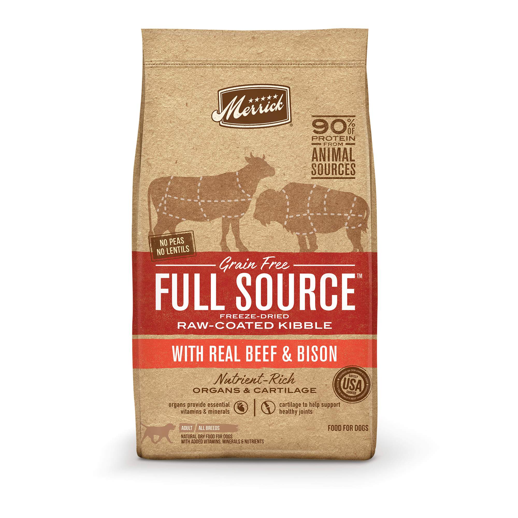 Merrick Full Source Grain Free Raw-Coated Kibble with Real Beef + Bison Dry Dog Food - 10 lb Bag  