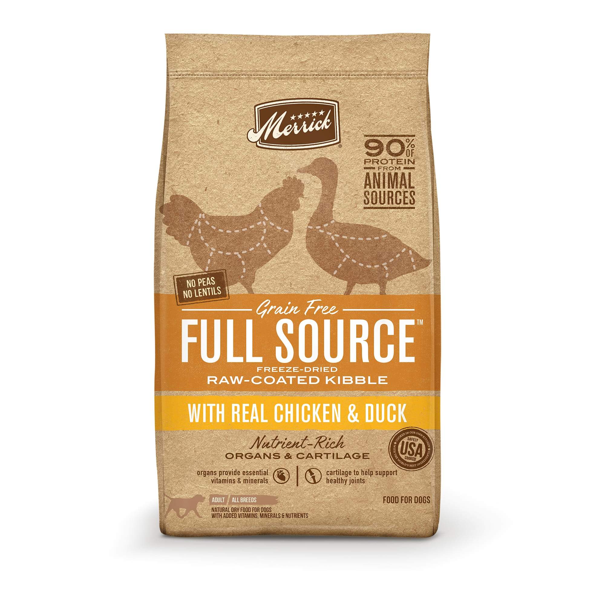 Merrick Full Source Grain Free Raw-Coated Kibble with Real Chicken + Duck Dry Dog Food - 10 lb Bag  