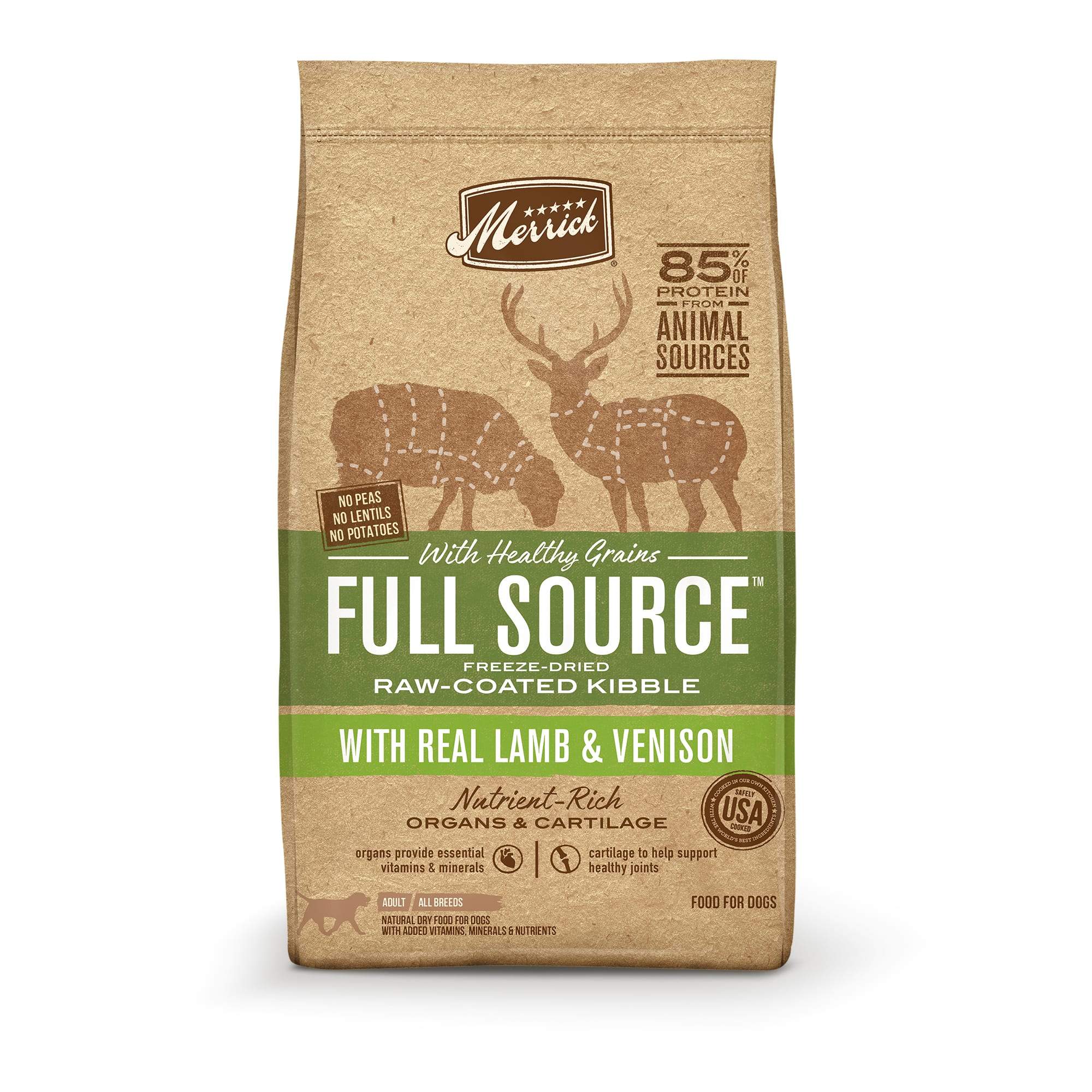 Merrick Full Source Raw-Coated Kibble with Real Lamb + Venison Recipe Dry Dog Food - 4 lb Bag  