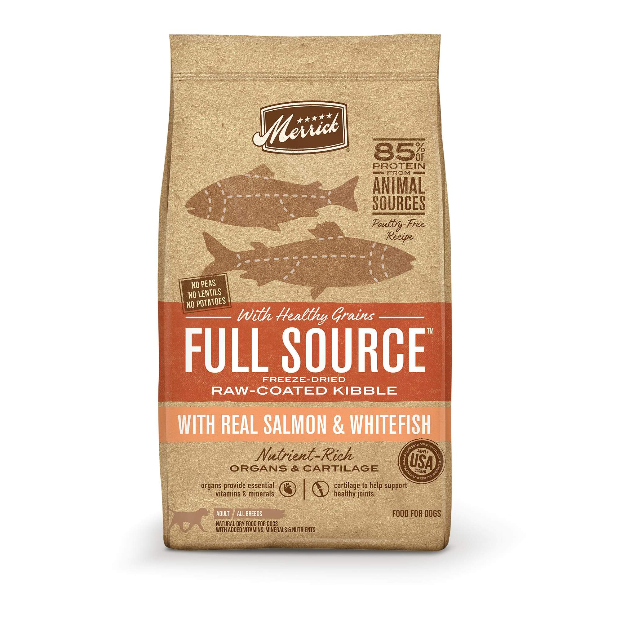 Merrick Full Source Raw-Coated Kibble with Real Salmon + Whitefish Recipe Dry Dog Food - 10 lb Bag  