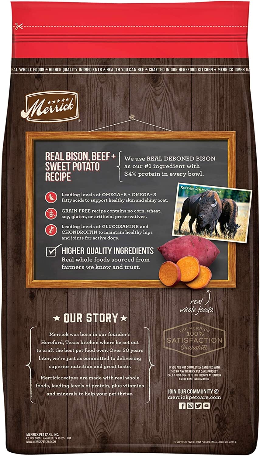 Merrick Grain-Free Bison, Beef and Sweet Potato Dry Dog Food - 10 Lbs  