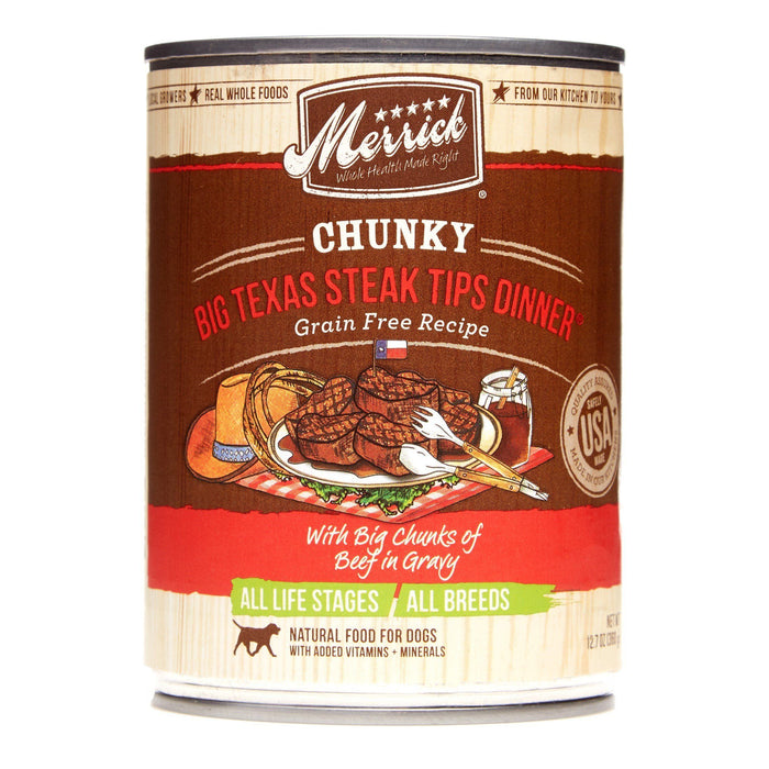 Merrick Grain-Free Chunky Big Texas Steak Tip Dinner Canned Wet Dog Food- 12.7 oz Cans ...