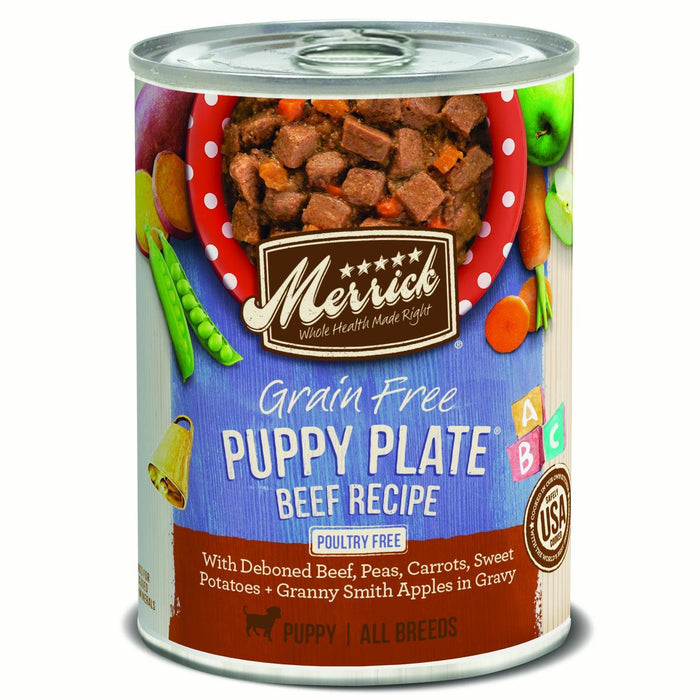 Merrick Grain Free Puppy Plate Beef Canned Wet Dog Food - 12.7 oz Cans - Case of 12