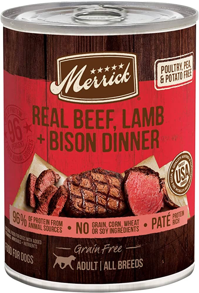 Merrick Grain-Free Real Beef Lamb and Buffalo Canned Dog Food - 12.7 Oz - Case of 12  