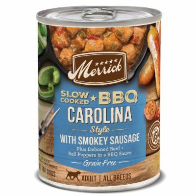 Merrick Grain-Free Slow Cooked BBQ Kansas City Style Pork Recipe Canned Wet Dog Food - 12.7 oz Cans - Case of 12  