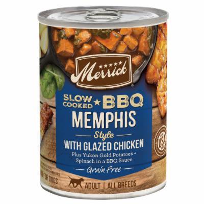 Merrick Grain-Free Slow Cooked BBQ Memphis Style Chicken Recipe Canned Wet Dog Food - 12.7 oz Cans - Case of 12  