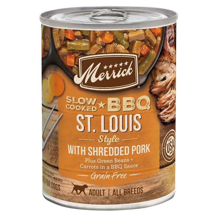 Merrick Grain-Free Slow Cooked BBQ St. Louis Style with Shredded Pork Canned Wet Dog Fo...
