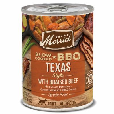 Merrick Grain-Free Slow Cooked BBQ Texas Style Beef Recipe Canned Wet Dog Food - 12.7 oz Cans - Case of 12  