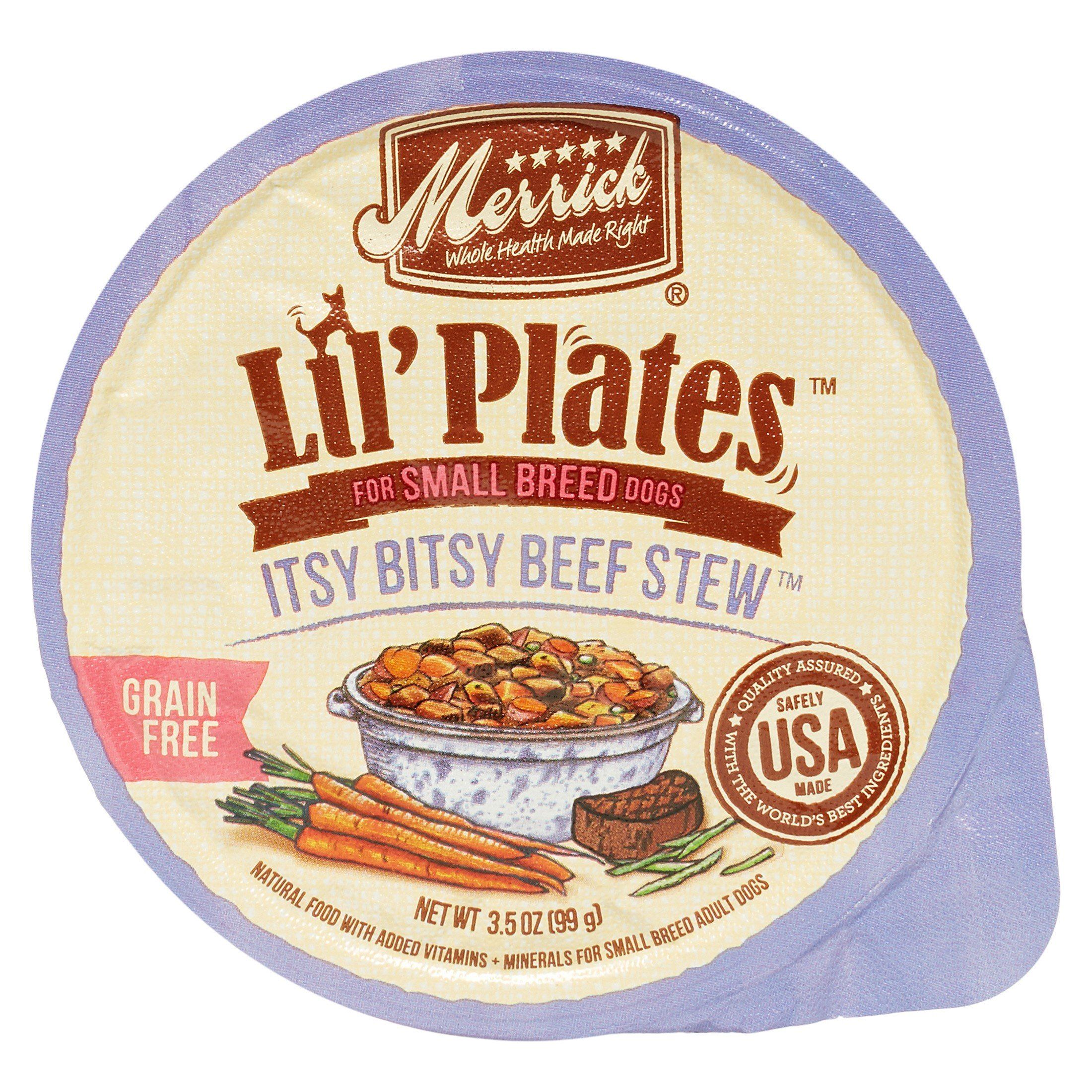 Merrick Lil' Plates Grain-Free Lil' Tubs Itsy Bitsy Beef Stew Small Breed Dog Food - 3.5 oz Tubs - Case of 12  