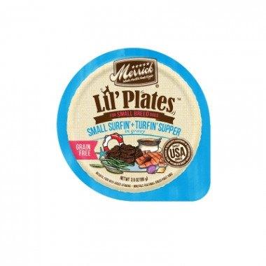 Merrick Lil' Plates Grain-Free Lil' Tubs Surfin and Turfin Small Breed Dog Food - 3.5 oz Tubs - Case of 12  