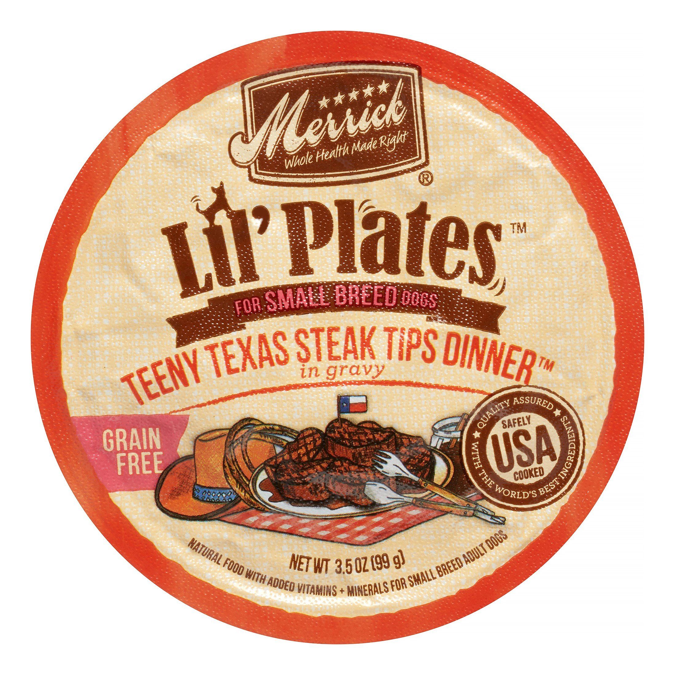 Merrick Lil' Plates Grain-Free Lil' Tubs Teeny Texas Steak Tips Small Breed Dog Food - 3.5 oz Tubs - Case of 12  