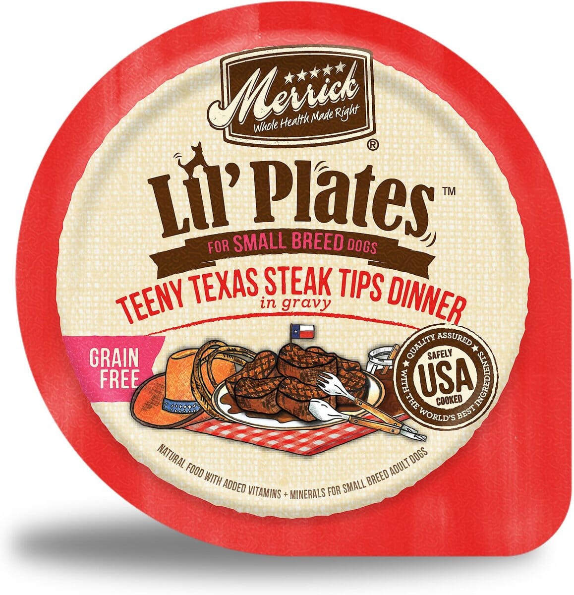 Merrick Lil' Plates Grain-Free Teeny Texas Steak Tips Wet Dog Food - 3.5 Oz - Trays - Case of 12  