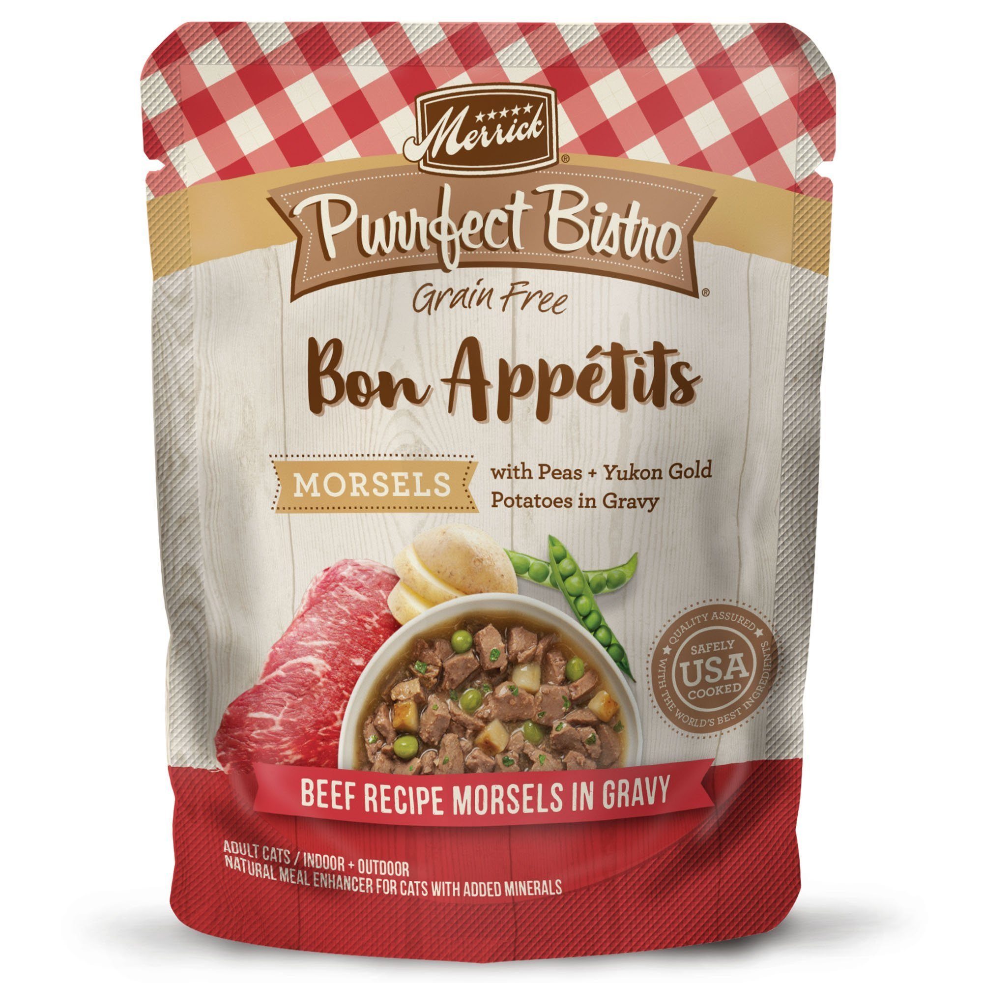 Merrick Purrfect Bistro Bon Appétits Grain-Free Beef Morsels Wet Cat Food - 3 oz Cans - Case of 24  