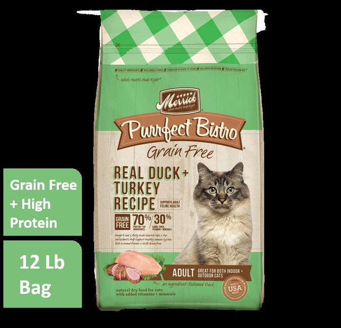 Merrick Purrfect Bistro Grain-Free Duck & Turkey Recipe Dry Cat Food - 12 lb Bag